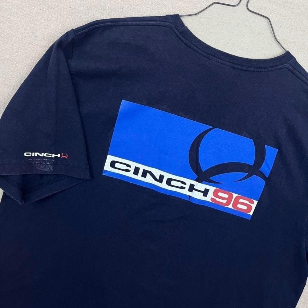 Vintage 1996 Cinch Navy Blue Graphic Tee Shirt‎ USA Made